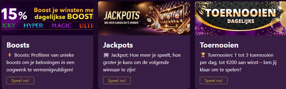 Sectie met promoties en beloningen voor casino spelers