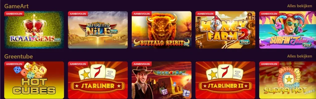 Algemene weergave van de casino spelencollectie